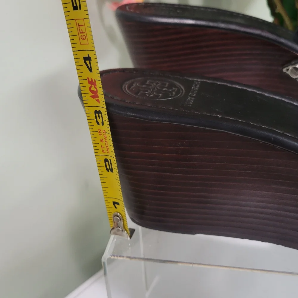 Tory Burch Patty Black Patent Wedge Slide Sandals 9 M Platform Shoes - Picture 8 of 13